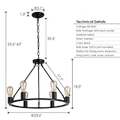 preiswerte Pendelleuchte-LED-Pendelleuchte Vintage-Kronleuchter aus lackiertem Metall, mit 6/8/10/12 Lichtern, rustikale Vintage-Bauernhaus-Kronleuchter-Beleuchtung, Kutschenrad-Anhänger, schwarz