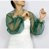 voordelige bruiloft gast wraps-Mesh Bolero Lange Puff Rimpelingen Mouw Doorzichtige Cover Up Shrug Tulle Bolero Bruids Organza Bruiloft Gast Mode Dames Wrap Zonbescherming All-Match Lente  Zomer jurk om indruk te maken