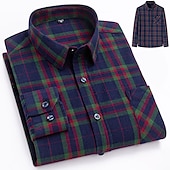 voordelige Overhemden voor heren-Voor heren Overhemd Strepen en Plaid Bruiloft liiketoiminta Kastanjebruin Donker Rood Geel Donker Marine Lange mouw Opstaande boord Lente &amp; Herfst Kleding