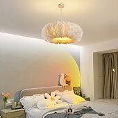 economico Luci a sospensione-lampadario a sospensione a led dimmerabile 50cm Lampada a sospensione a bouquet di piume bianche a 1 luce romantica apparecchio di illuminazione montato per la camera da letto del ristorante