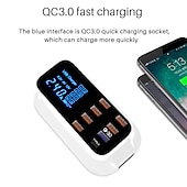 رخيصةأون شواحن لاسلكية-8USB للهاتف المحمول سريع الشحن شاشة رقمية QC3.0 فلاش شحن سريع متعدد الوظائف PD شحن سريع شاحن متعدد المنافذ مع شاشة عرض