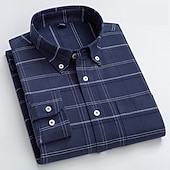 billige oxfordskjorter for menn-Herre Dresskjorter Skjorte med knapp ned Oxford skjorte Striper og rutete Bryllup Kontor og karriere Lysegul Lyseblå Hvit Lysegrønn Langermet Aftæpning Vår &amp; Vinter Klær