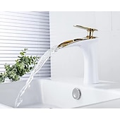 economico Classici-rubinetto miscelatore lavabo bagno a cascata, rubinetti monocomando per lavabo monocomando con tubo flessibile acqua calda e fredda rubinetto monoblocco in ottone per vasca da incasso