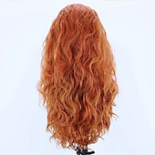 voordelige Synthetische kanten pruiken-lange lijmloze synthetische lace front pruik oranje lange golvende zijscheiding lace wigs synthetisch haar pruik voor vrouwen pruik