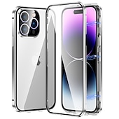 رخيصةأون جرابات آيفون-حافظة هاتف لجهاز iPhone 15 Pro Max Plus iPhone 14 13 12 11 Pro Max Plus واقي عدسة كاميرا مزدوج الجانب بجذب مغناطيسي زجاج مقسى بلون ثابت