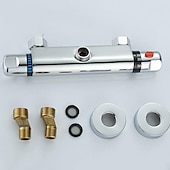 economico Rubinetti doccia-miscelatore termostatico doccia barra a parete cromato, miscelatore doccia con pulsante di sicurezza antiscottatura 38℃, uscita g1/2 miscelatore barra tonda montaggio a parete