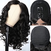 cheap Human Hair Capless Wigs-Remy Human Hair Wig Short U Part Body Wave With Bangs Natural Color Women Soft Easy dressing Machine Made Brazilian Hair Women&#039;s Natural Black #1B 8 inch 10 inch 12 inch Vacation New Year Rehearsal