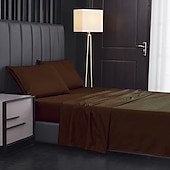 abordables Sábanas y funda de almohada-Juego de sábanas de 4 piezas, sábanas egipcias de lujo para hotel de microfibra súper suave, bolsillo profundo de 14/18 pulgadas, sin arrugas
