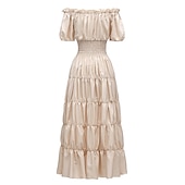 economico Vestito-Medievale Rinascimento Abito da cocktail Sguardi Contadini Camicia da notte irlandesi Fiera del Ren A palloncino Pirata Vichingo Straniero Senza spalline Con Volant Per donna Celtico Costumi da