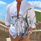billiga 3D-mönster-Herr Lutning Skjorta Knapp upp skjorta Långärmad Mode Designer Ledigt Utomhus Semester Dagligen Höst Vår &amp; sommar Hög krage Mönster Gul Blå Grön Grå