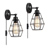 billiga Vägglampor för inomhusbelysning-led vägglampa plug-in trådbur vägglampa industriell vägglampa med sladd rustik vägglampa på/av-brytare retro vägglampa för sänggavel sovrum