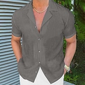 economico Strada-Per uomo Camicia Camicia di lino Camicia Estiva Abbigliamento da spiaggia Camicia con Bottoni Semplice Vacanza Casuale Nero Bianco Rosa Blu Manica Corta Collo Camp Estate Abbigliamento