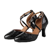 abordables Chaussures de bal, de danse moderne-Femme Salon Chaussures Modernes Chaussures de personnage Utilisation Entraînement Soirée Talon Gland Talon épais Sangle croisée Lumineux Noir Noir