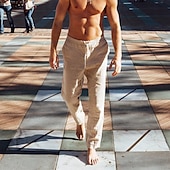 Men's Linen Pants Trousers Summer Pants Beach Pants Drawstring Elastic Waist Straight Leg Plain Comfort Breathable Casual Daily Holiday Fashion Classic Style Khaki Gray4