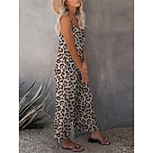 olcso alkalmi kombiné-női jumpsuit egyszínű v nyak ünnepnapi kirándulás széles lábszár laza spagetti pántos khaki 3xl nyári