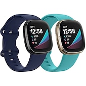 baratos Pulseiras de relógio Fitbit-2 por Pacote Pulseira de Smartwatch Compatível com Fitbit Versa 3 Sense Silicone macio Relógio inteligente Alça Ajustável Loop Solo Mulheres Homens Pulseira Esportiva Substituição Pulseira