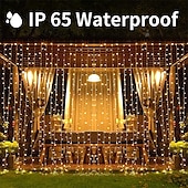 billige Solstrengelys-300leds solcellegardinlys utendørs innendørs solcellestrenglys utendørs vanntette eventyrvindulys blinklys 8 moduser juledekorasjon for hjemmehage uteplass bryllupsfest