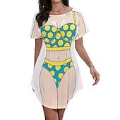billiga Rolig grafik-dambikiniskjorta täcka upp klänning rolig söt bikinitryck för badkläder kortärmad 3d-grafik baggy badkläder täckning