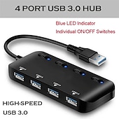 economico Hub USB-Hub USB 3.0 a 4 porte con interruttori di alimentazione a LED individuali Splitter di trasferimento compatibile con hub dati portatile