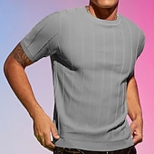 זול חולצות טריקו קז&#039;ואל לגברים-בגדי ריקוד גברים חולצה קצרה טי סרוג שרוול קצר צווארון צווארון קיץ אחיד אופנתי בסיסי יום יומי סרוג חופשה ליציאה יום יומי\קז&#039;ואל כחול כהה חאקי ירוק צבאי חולצה עליונה לגברים