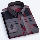 economico Camicie Button Down da uomo-Per uomo Camicie Camicia abbottonata Camicia non stirabile A quadri / A righe / Chevron Matrimonio Ufficio e carriera Blu chiaro Nero Bianco Rosso Manica lunga Collo ripiegabile Per tutte le stagioni