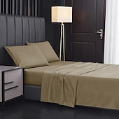 abordables Sábanas y funda de almohada-Juego de sábanas de 4 piezas, sábanas egipcias de lujo para hotel de microfibra súper suave, bolsillo profundo de 14/18 pulgadas, sin arrugas