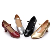 abordables Chaussures de bal, de danse moderne-chaussures de danse latine dorées pour femmes – talons de salon Mary Jane avec semelle en daim pour la salsa et la performance