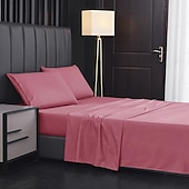 abordables Sábanas y funda de almohada-Juego de sábanas de 4 piezas, sábanas egipcias de lujo para hotel de microfibra súper suave, bolsillo profundo de 14/18 pulgadas, sin arrugas