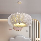 economico Luci a sospensione-lampadario a sospensione a led dimmerabile 50cm Lampada a sospensione a bouquet di piume bianche a 1 luce romantica apparecchio di illuminazione montato per la camera da letto del ristorante