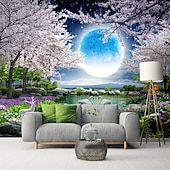 economico Carta da parati-Sfondi fantastici murale paesaggio 3d murale carta da parati vista notturna fiore di ciliegio adesivo da parete autoadesivo in pvc/vinile per soggiorno camera da letto ristorante hotel panno da