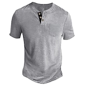 olcso Alkalmi Henley póló-Férfi Henley ing Tee Top Sima Henley Utca Vakáció Rövid ujjú Gomb Zseb Ruházat Divat Dizájn Alap