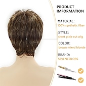 baratos peruca mais velha-perucas curtas castanhas escuras loiras mistas com mechas curtas com franja perucas sintéticas em camadas para mulheres perucas naturais de reposição de cabelo