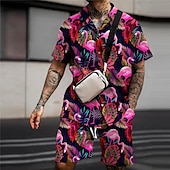 economico Set di camicie stampate da uomo-Per uomo Floreale Fenicottero Tropicale 2 pezzi Set di camicie Camicia hawaiana estiva Manica Corta Pantaloni corti Collo ripiegato Moda Streetwear Designer All&#039;aperto Streetwear Casuale Stampato