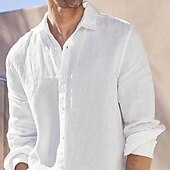 cheap Vacation-Men&#039;s Shirt Linen Shirt Summer Shirt Beach Wear Casual Shirt Button Up Shirt Plain Vacation Curise White Pink Blue Gray Long Sleeve Lapel Spring &amp; Summer Clothing Apparel