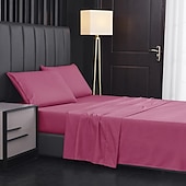 abordables Sábanas y funda de almohada-Juego de sábanas de 4 piezas, sábanas egipcias de lujo para hotel de microfibra súper suave, bolsillo profundo de 14/18 pulgadas, sin arrugas