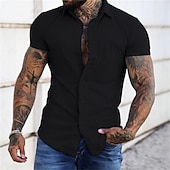 preiswerte Herrenhemd zum Knöpfen-Herren Hemd Sommerhemd Freizeithemd Knopfhemd Schwarz Gelb Rosa Rote Dunkelmarine Kurzarm Buchstabe Umlegekragen Straße Lässig Button-Down Bekleidung Mode Lässig Bequem