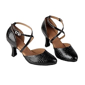 abordables Chaussures de bal, de danse moderne-Femme Salon Chaussures Modernes Chaussures de personnage Utilisation Entraînement Soirée Talon Gland Talon épais Sangle croisée Lumineux Noir Noir