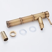 tanie Klasyczne-vintage łazienka bateria zlewozmywakowa kształt bambusa, monoblokowe baterie umywalkowe w stylu retro, antyczny mosiądz pojedynczy uchwyt jeden otwór montowany na pokładzie z wężem ciepłej i zimnej wody