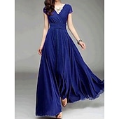 abordables Robes habillées-Femme robe longue robe soirée Robe casual Robe Évasée Moderne Robe chic robe demoiselle d honneur du quotidien Rendez-vous Mince Couleur monochrome Manche Courte Col V Noir Blanche Jaune Vin Et