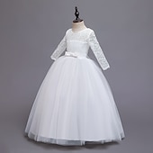 cheap Flower Girl's Dresses-Kids Girls' Flower Girl Dress Dress Half Sleeve Wedding Party Lace up Mesh Elegant Vintage Maxi Swing Dress A Line Dress Spring Fall 3-12 Years White Light Green Pink