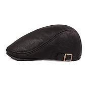 cheap Men&#039;s Hats-Men&#039;s Flat Cap Black Brown PU Pure Color 1920s Fashion Vintage Casual Outdoor Street Daily Pure Color Windproof Comfort Breathable Fashion