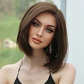 economico parrucca più vecchia-parrucche marroni per donna parrucca diritta in pizzo sintetico lunghezza spalla caschetto con riga laterale con capelli del bambino