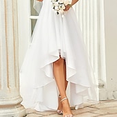 cheap Casual Wedding Dresses-Beach Wedding Bridal Shower Little White Dress Bridal Shower Dresses Casual Wedding Dresses A-Line V Neck Long Sleeve Asymmetrical Chiffon Bridal Gowns With Solid Color 2025