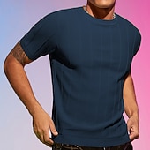 זול חולצות טריקו קז&#039;ואל לגברים-בגדי ריקוד גברים חולצה קצרה טי סרוג שרוול קצר צווארון צווארון קיץ אחיד אופנתי בסיסי יום יומי סרוג חופשה ליציאה יום יומי\קז&#039;ואל כחול כהה חאקי ירוק צבאי חולצה עליונה לגברים