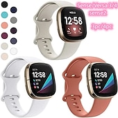 お買い得  Fitbitウォッチバンド-4パック 3パック スマートウォッチバンド と互換性があります Fitbit Versa 4 Sense 2 Versa 3 Sense ソフトシリコーン スマートウォッチ ストラップ 調整可 女性 男性 スポーツバンド 置換 リストバンド