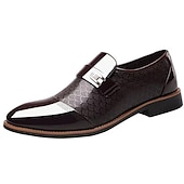 cheap Men&#039;s Slip-ons &amp; Loafers-Men’s Black Patent Faux Leather Loafers with Textured Scale Pattern and Metal Buckle, Elegant Slip-On Dress Shoes for Weddings, Business and Formal Events