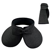 cheap Home Hats-Summer Foldable Empty Straw Hat Portable Outdoor Sunscreen Big Edge Sunshade Anti-ultraviolet Bow Beach Hat
