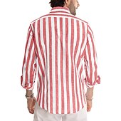 preiswerte Herrenhemd zum Knöpfen-Herren Hemd Sommerhemd Freizeithemd Strandhemd Knopfhemd Gestreifte Hemden Schwarz Rote Blau Grün Grau Langarm Gestreift Großvaterkragen Kragen Urlaub Täglich Druck Bekleidung Polyester Mode Lässig