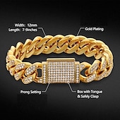 cheap Quartz Watches-Men&#039;s Quartz Watch with Chain Bracelet Set Fashion Luxury Bling Diamond Hiphop Analog Men Quartz Wristwatch Calendar Waterproof Men&#039;s Watch