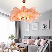 economico Luci a sospensione-lampadario a sospensione a led splendido extra large 80cm 6 luci bianco bouquet di piume di struzzo lampada a sospensione romantico apparecchio di illuminazione montato per camera da letto ristorante